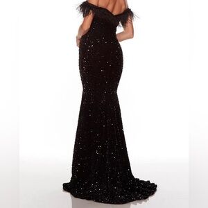 Black Sequin Off-Shoulder Evening Gown